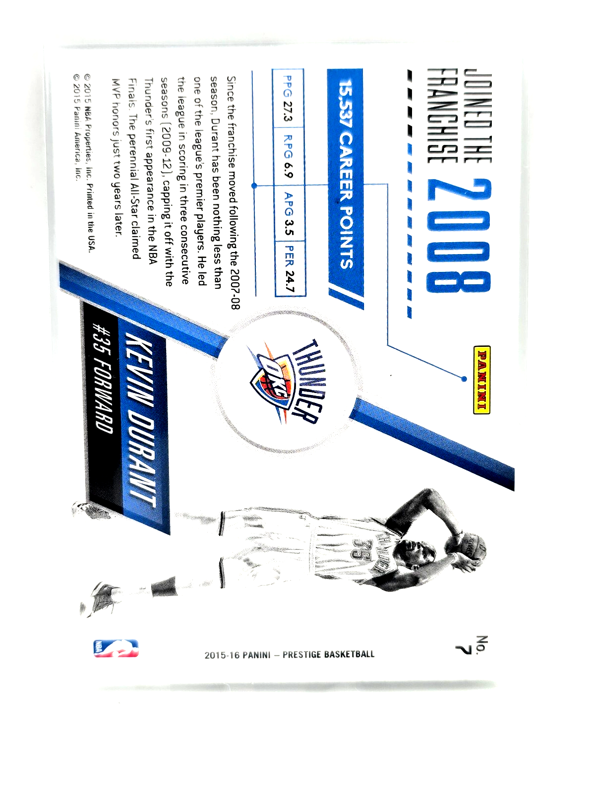 2015‑16 Panini Prestige Kevin Durant #7 Franchise Favorites Insert – NBA Thunder