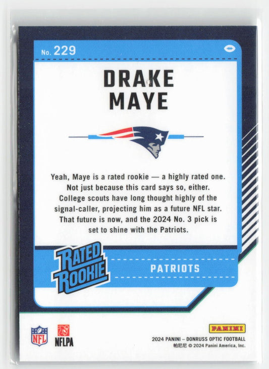 2024 Donruss Optic Drake Maye #229 Rookie New England Patriots Football