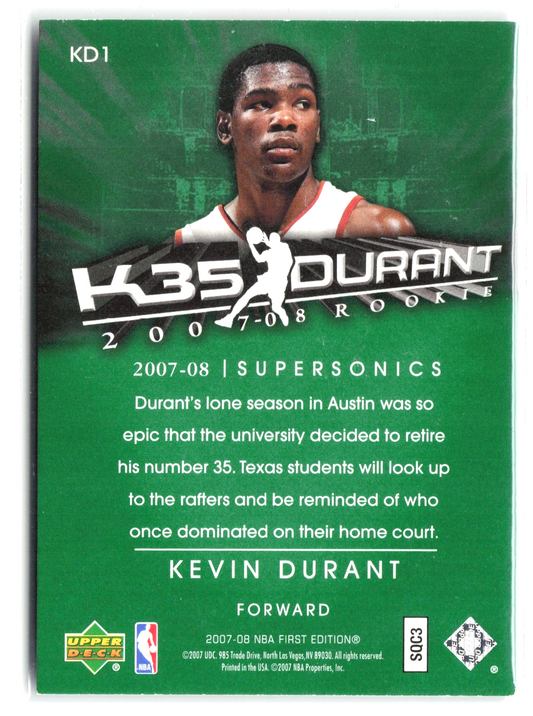 2007-08 Upper Deck Kevin Durant #KD6 K35 Rookie Card RC Supersonics