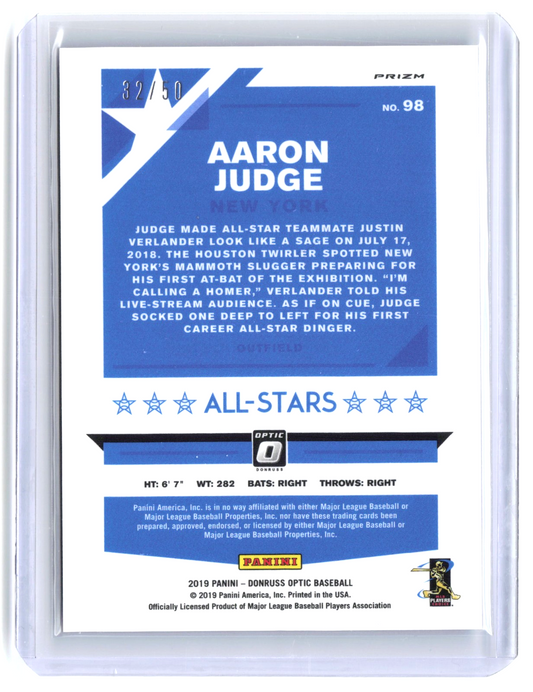 2019 Donruss Optic Aaron Judge #98 Carolina Blue Prizm Yankees SP