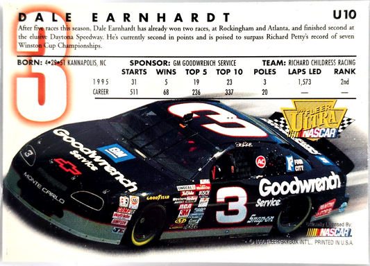 1996 Fleer Ultra Update Dale Earnhardt #U10 Richard Childress Racing