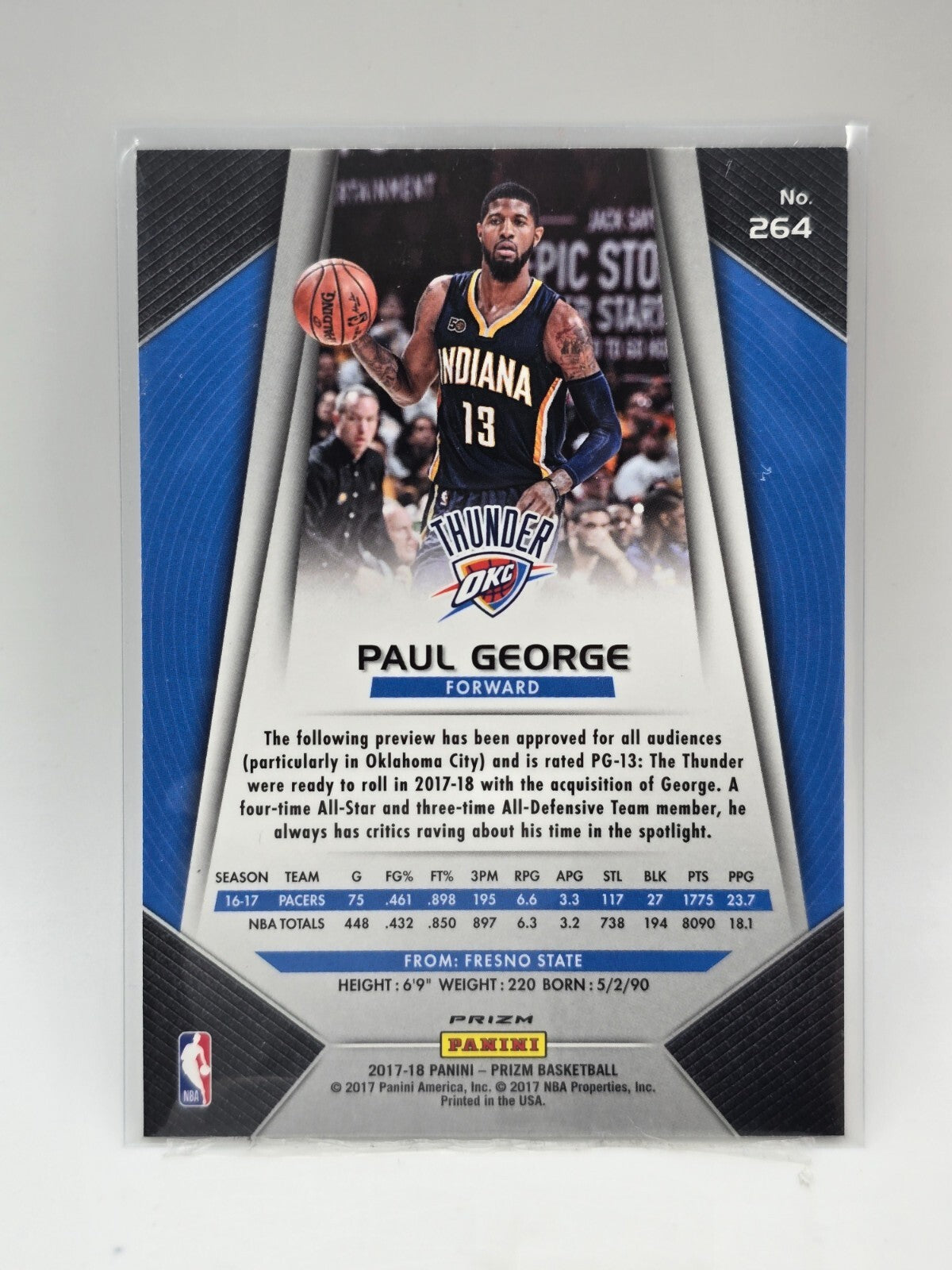 2017 Panini Paul George #264 TRUE Silver Parallel Pacers Thunder Clippers NBA