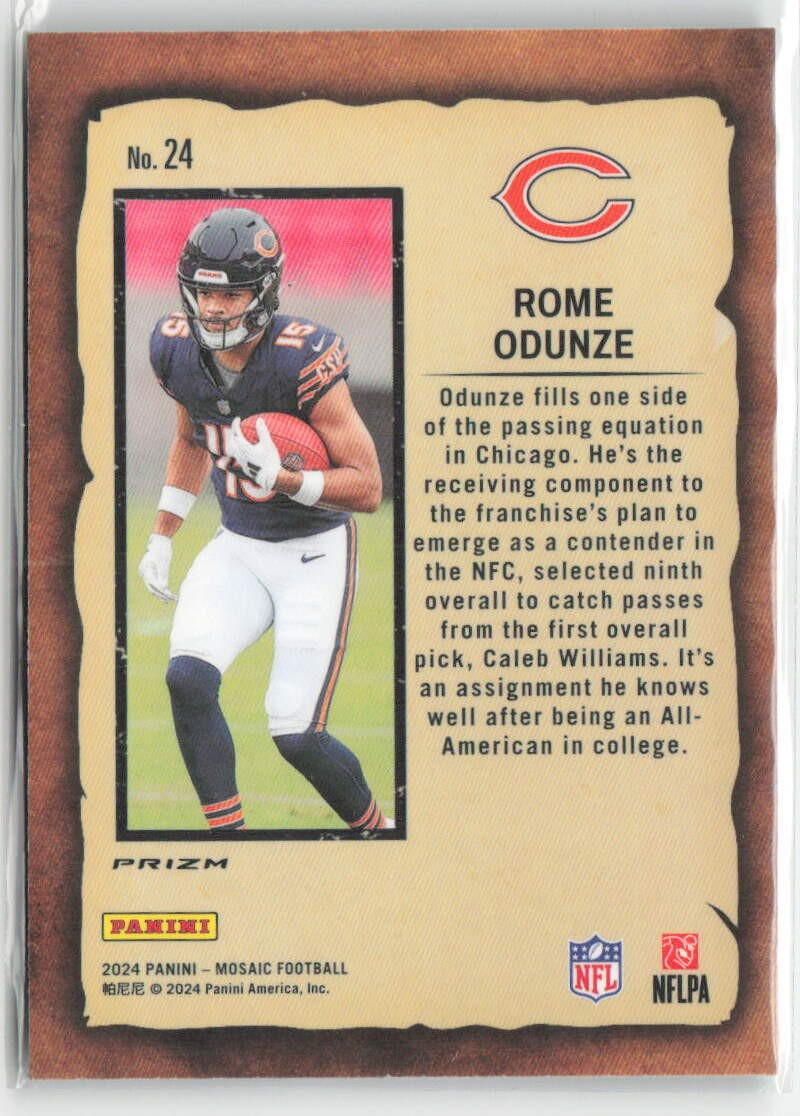 2024 Panini Mosaic Rome Odunze #24 Notoriety Mosaic Green Chicago Bears Football