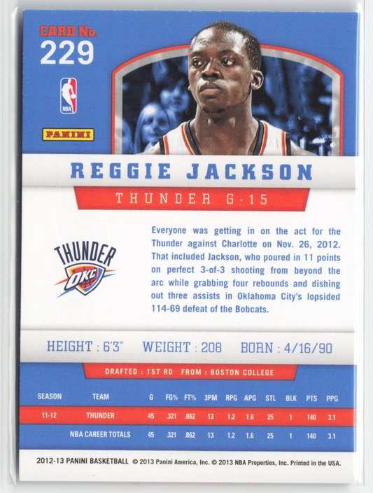 2012-13 Panini Reggie Jackson #229 Card Oklahoma City Thunder