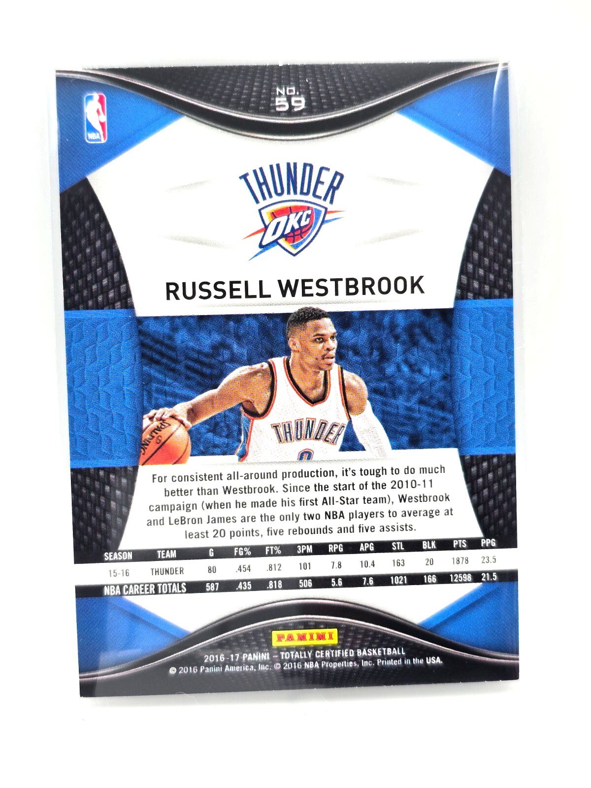 2016‑17 Panini Totally Certified Russell Westbrook #59 Thunder NBA Card