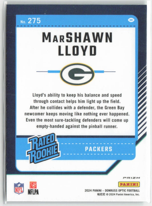 2024 Donruss Optic MarShawn Lloyd #275 Green Hyper Green Bay Packers Football