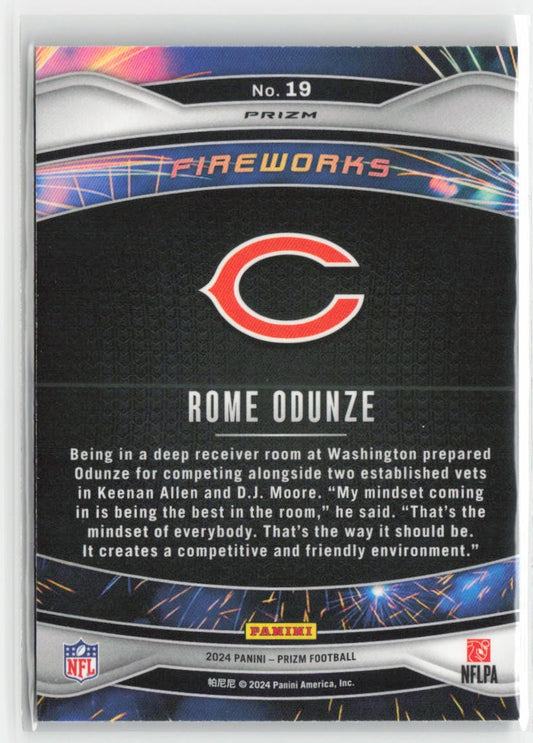 2024 Panini Prizm Rome Odunze #19 Fireworks Green Prizm Chicago Bears Football