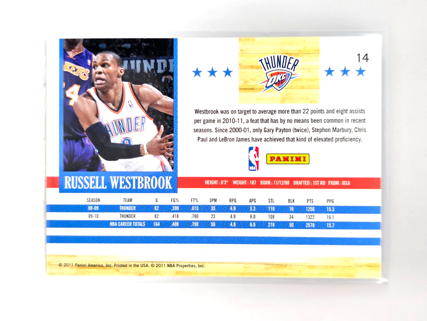 2010‑11 Panini Classics Russell Westbrook #14 Hoops Preview Insert 2011‑12 NBA