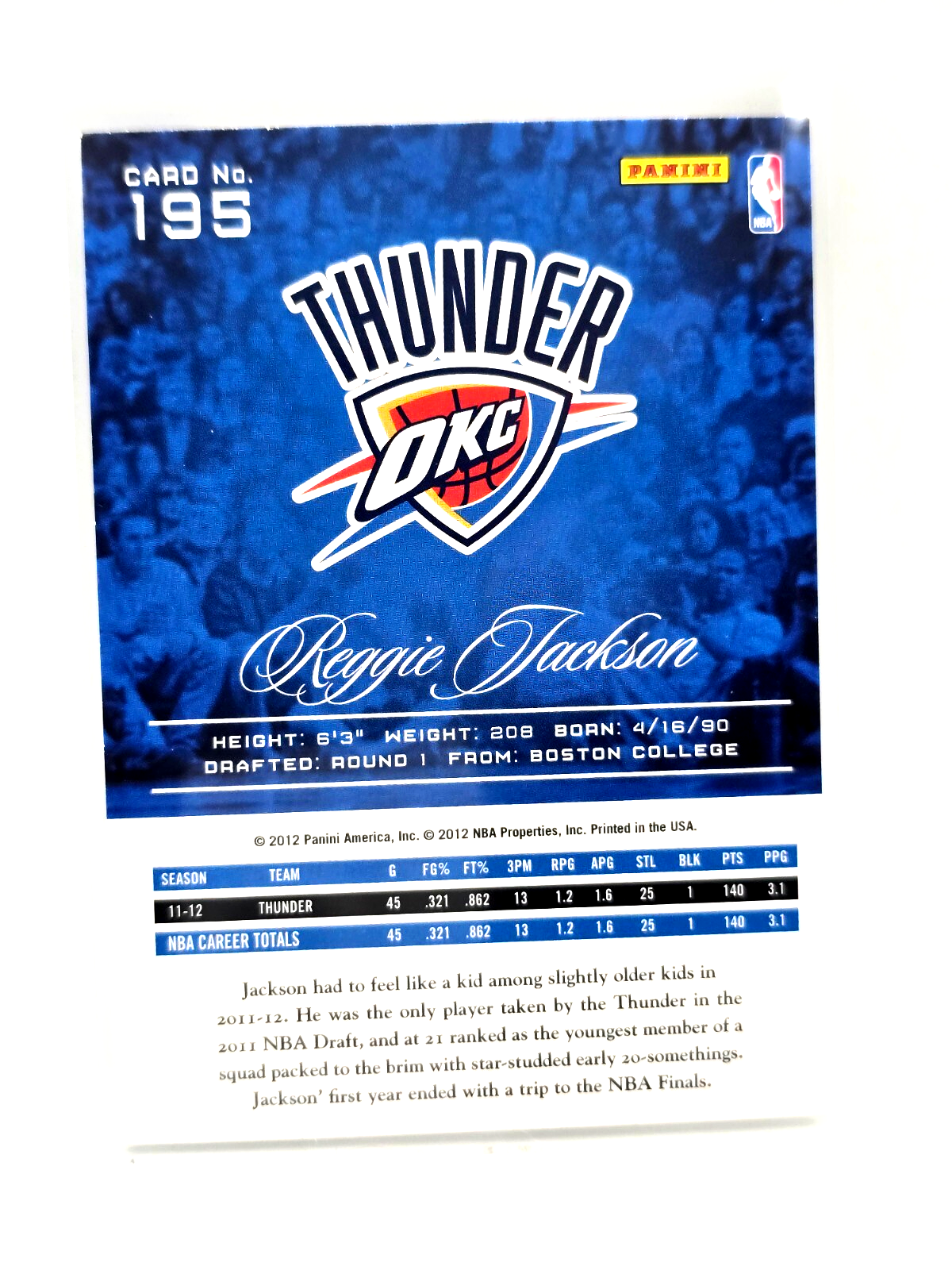 2012‑13 Panini Prestige Reggie Jackson #195 RC Rookie NBA Card