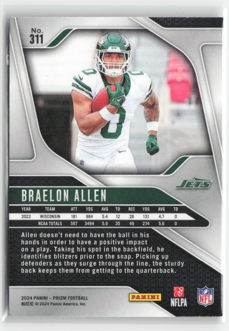 2024 Panini Prizm Braelon Allen #311 Rookie New York Jets Football