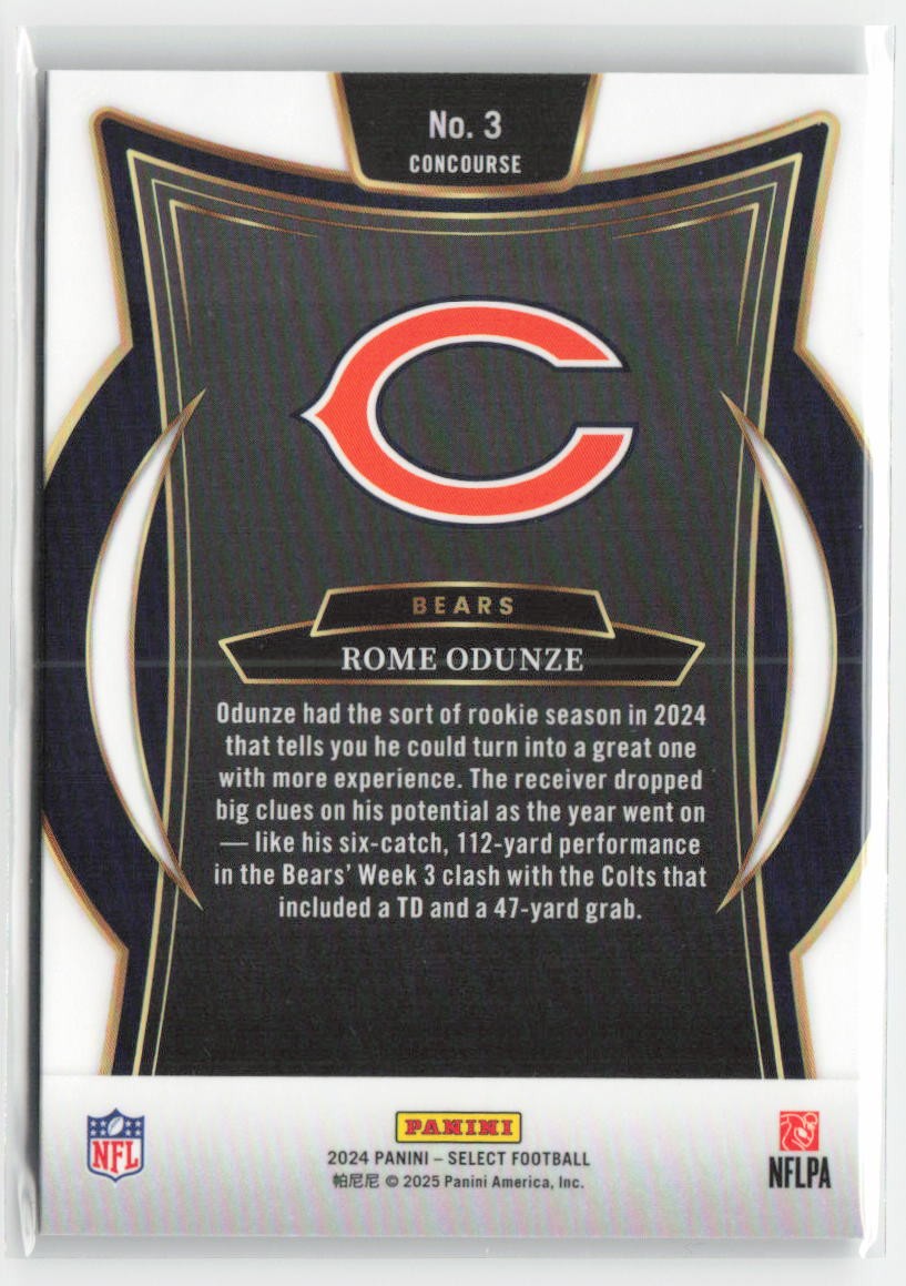 2024 Panini Select Rome Odunze #3 Rookie Chicago Bears Football