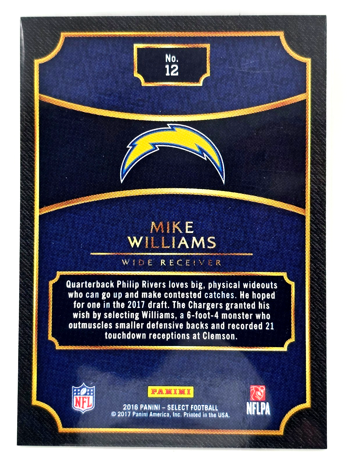2016 Panini Select 2017 NFL Draft XRC SILVER Prizm Redemption Mike Williams #12