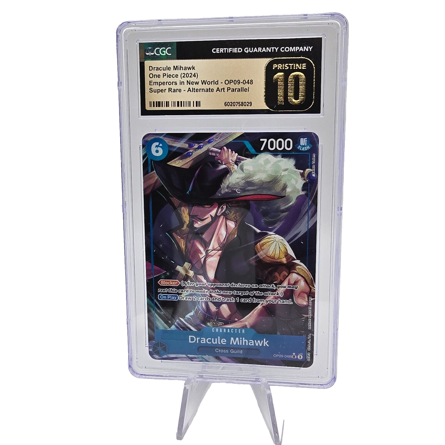 Dracule Mihawk OP09‑048 Alt Art CGC Pristine 10 Emperors One Piece TCG