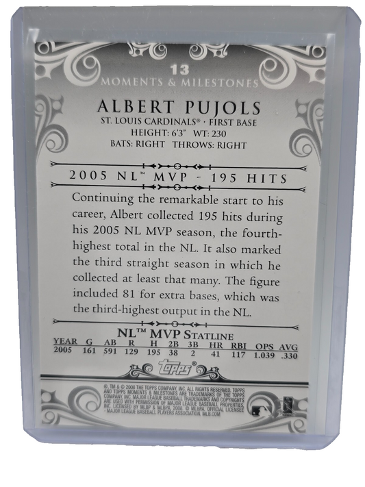 2008 Topps Moments & Milestones Albert Pujols #123 /10 Cardinals MVP Rare