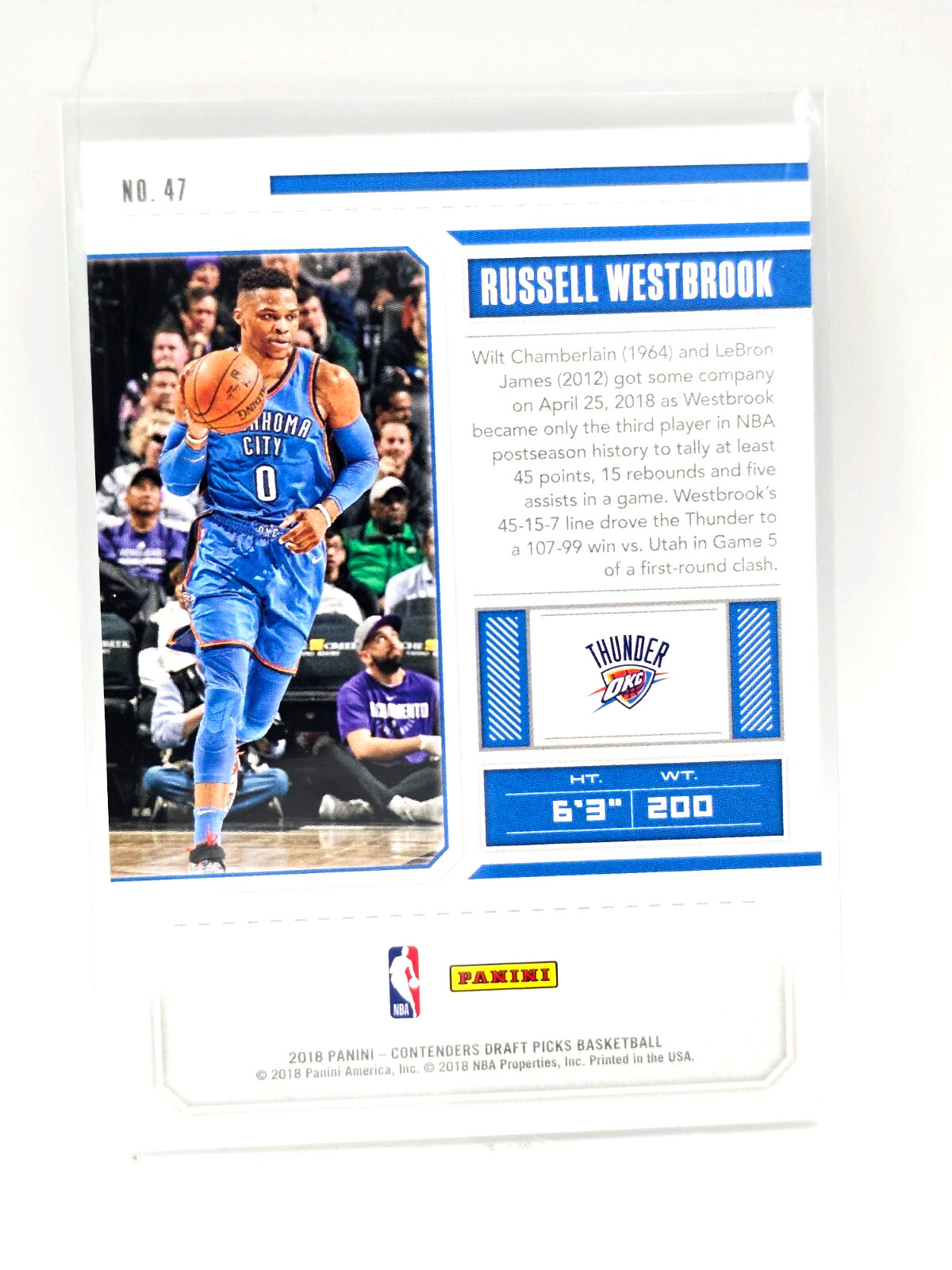 2018 Contenders Draft Picks Russell Westbrook #47 Season Ticket Blue Jersey UCLA