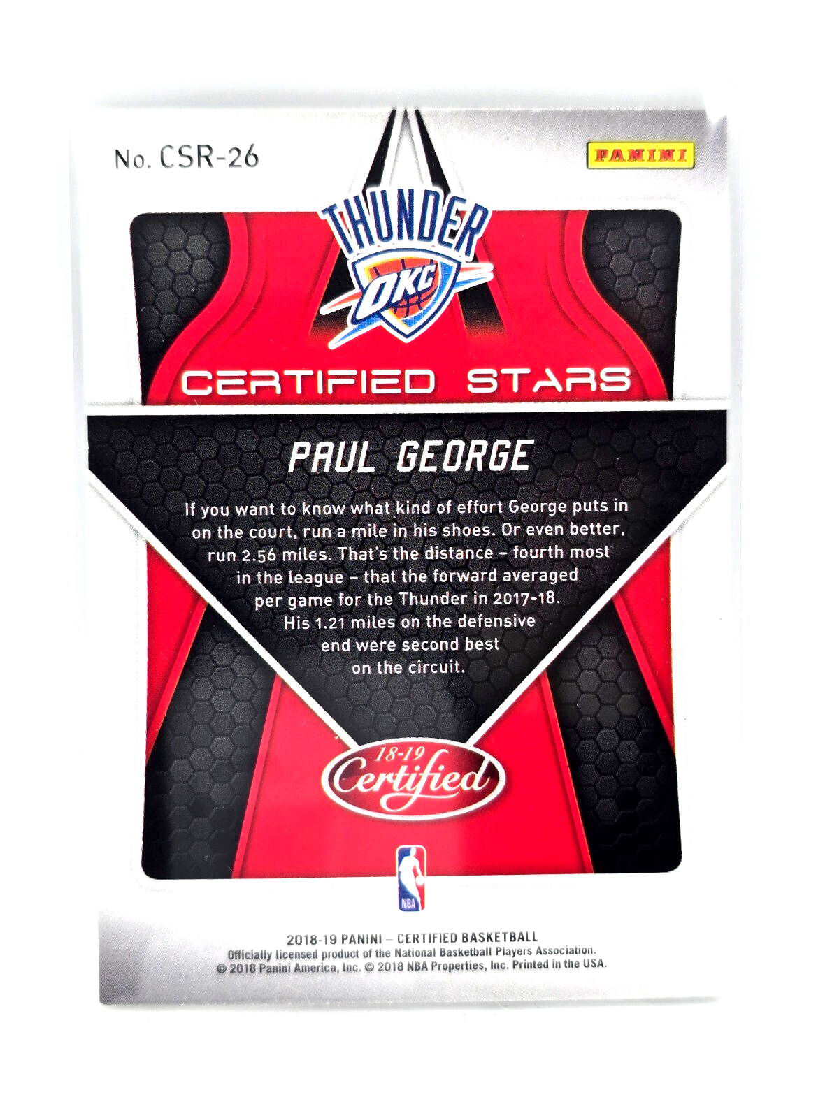 2018-19 Panini Certified #CSR-26 Paul George Certified Stars