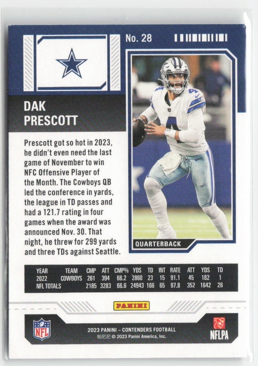 2023 Panini Contenders Dak Prescott #28 Game Ticket Red Dallas Cowboys Football