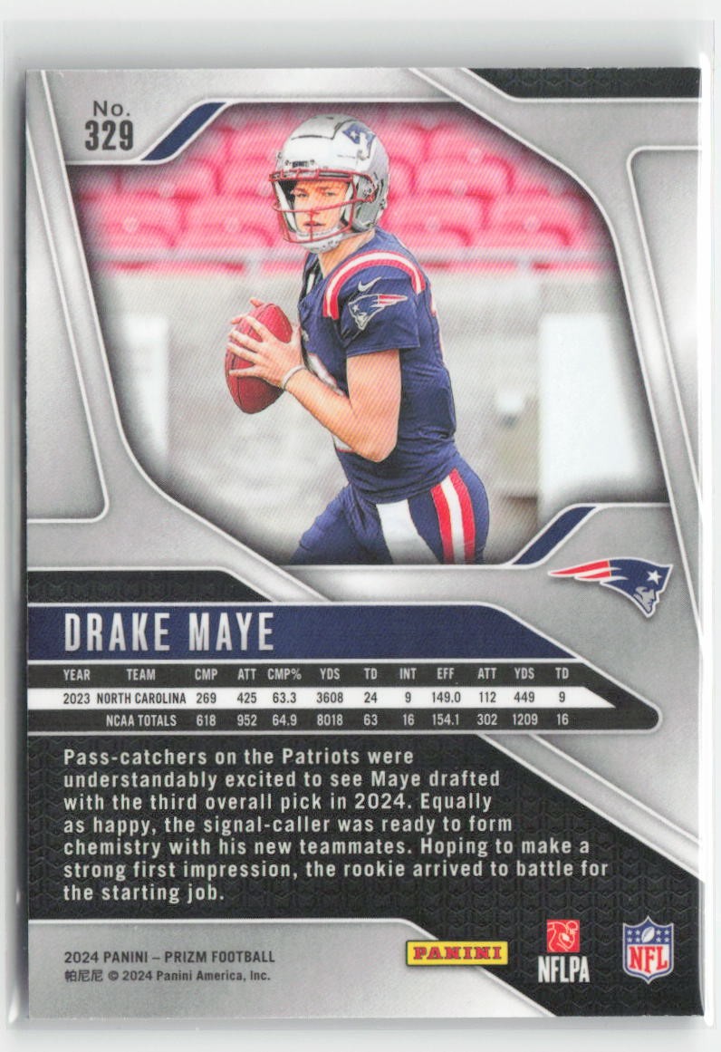 2024 Panini Prizm Drake Maye #329 Rookie New England Patriots Football