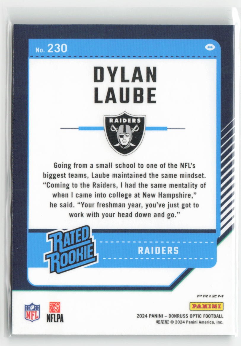 2024 Donruss Optic Dylan Laube #230 Green Hyper Las Vegas Raiders Football