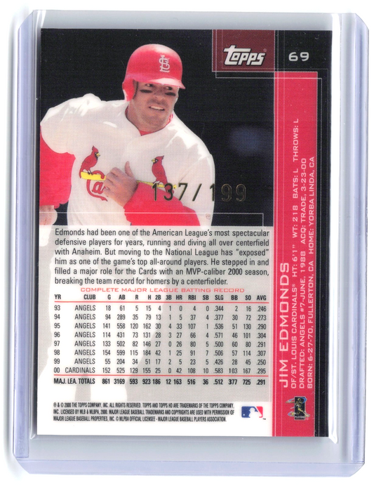 2001 Topps HD Jim Edmonds #69 Platinum /199 St Louis Cardinals