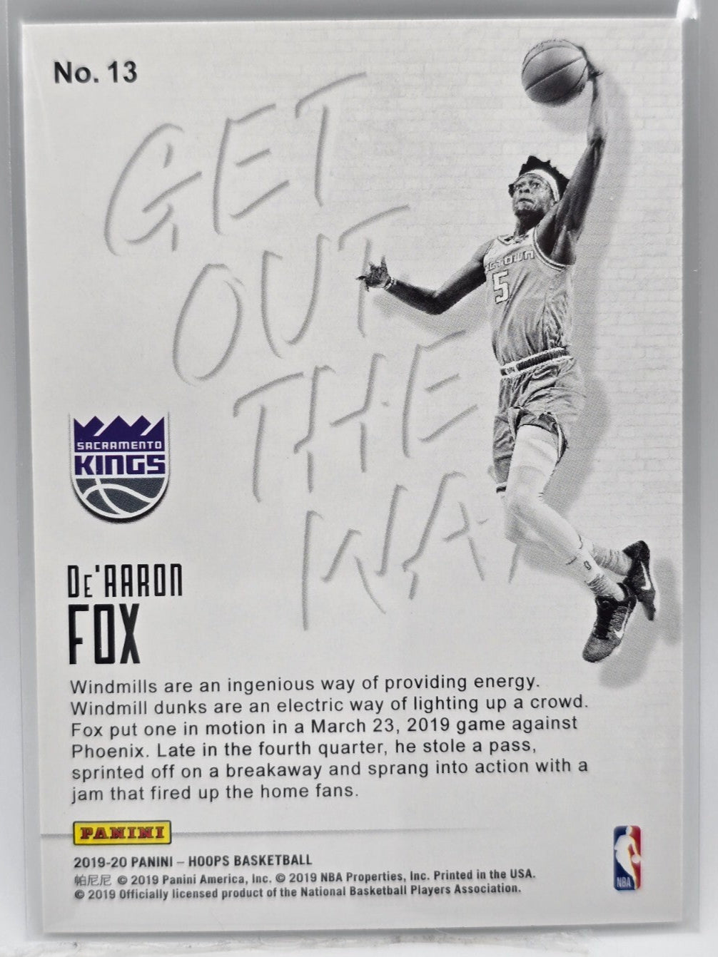 2019-20 NBA Hoops De'Aaron Fox Get Out The Way Insert #13 Kings