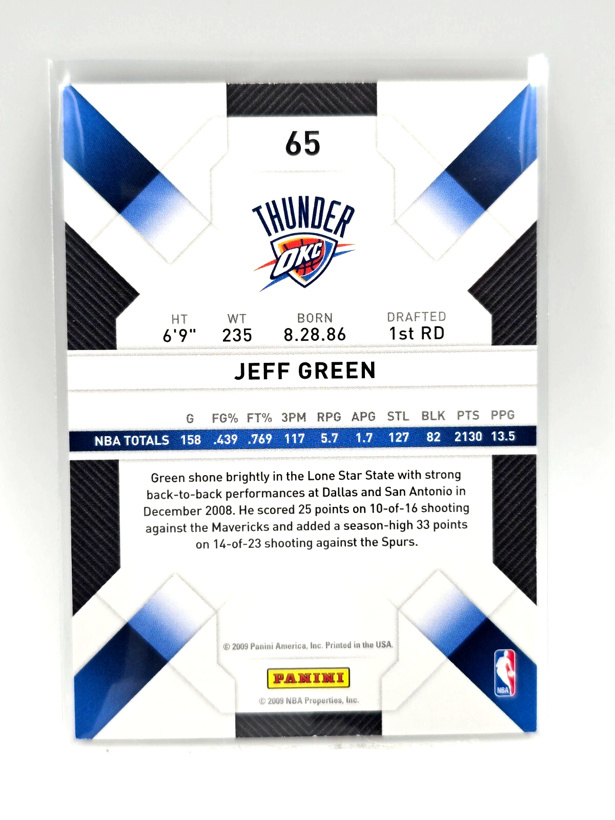 2009‑10 Panini Threads Jeff Green #65 – OKC Thunder
