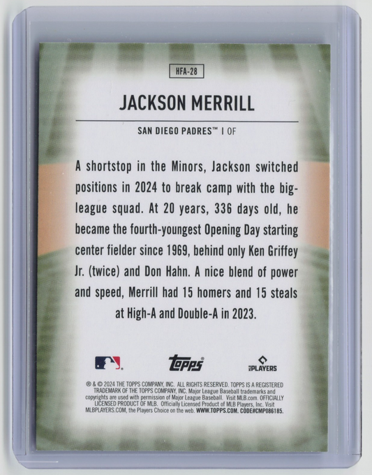 2024 Topps Update Jackson Merrill #HFA-28 Home Field Advantage RC Padres