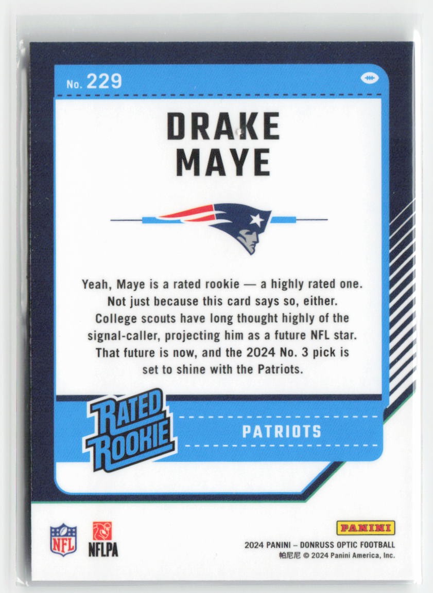 2024 Donruss Optic Drake Maye #229 Rookie New England Patriots Football