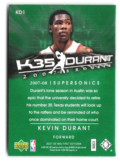 2007-08 Upper Deck Kevin Durant #KD6 K35 Rookie Card RC Supersonics