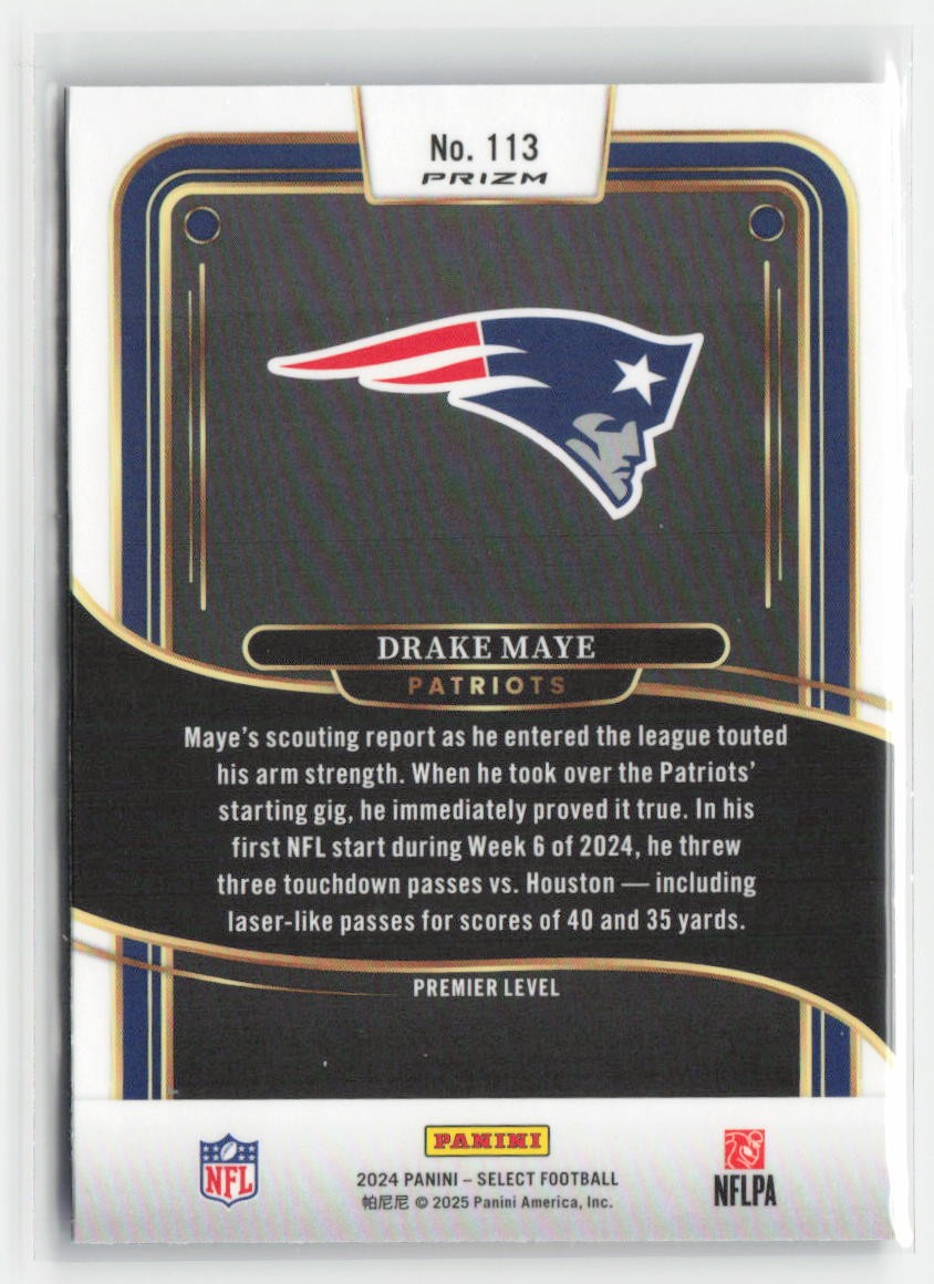 2024 Panini Select Drake Maye #113 Rookie Black & Red Prizm Shock Patriots