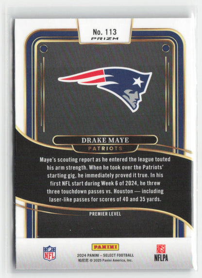 2024 Panini Select Drake Maye #113 Rookie Black & Red Prizm Shock Patriots