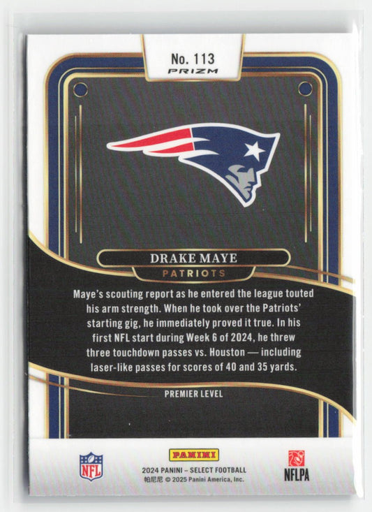2024 Panini Select Drake Maye #113 Rookie Black & Red Prizm Shock Patriots
