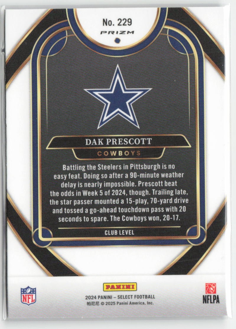 2024 Panini Select Dak Prescott #229 Red & Yellow Prizm Shock Dallas Cowboys