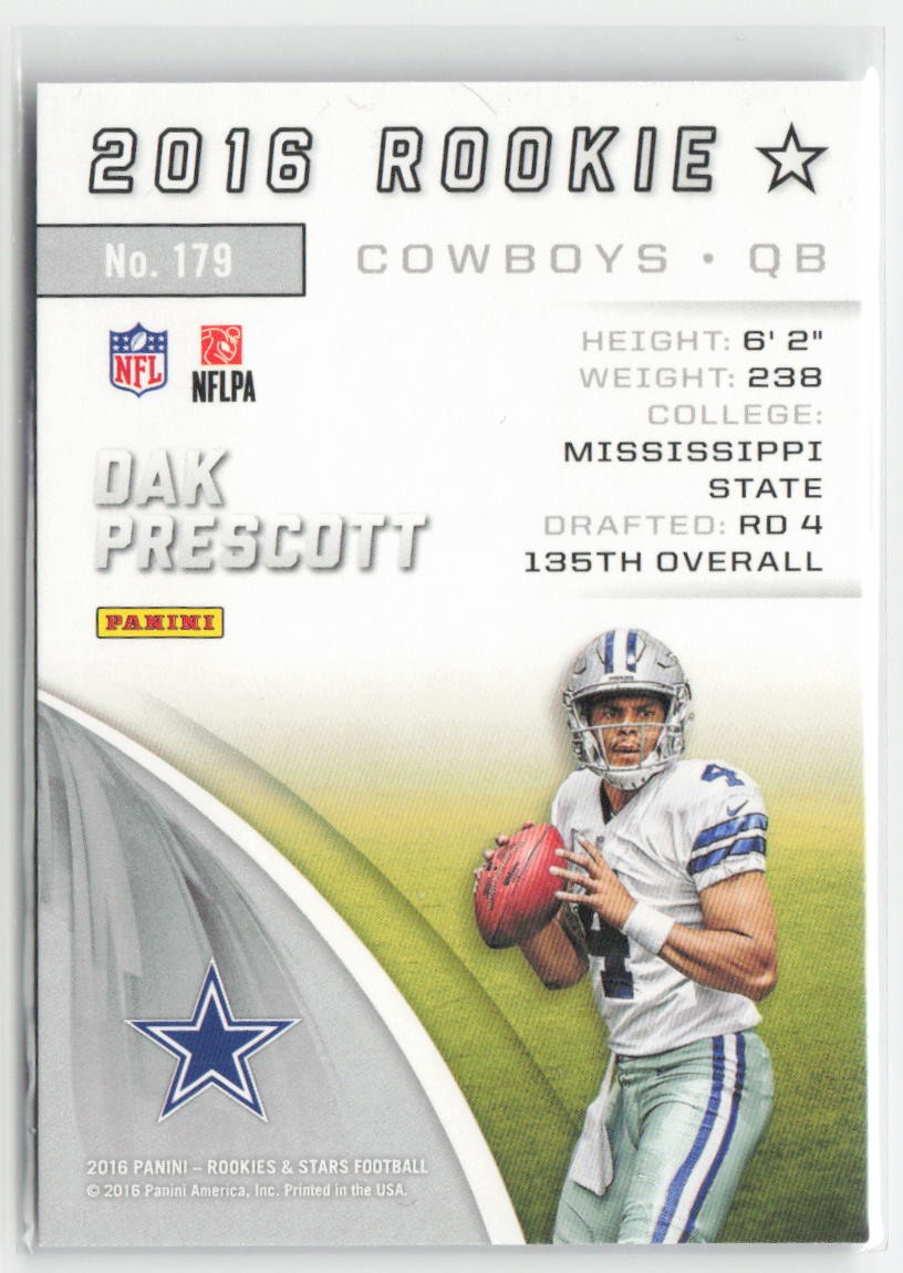 2016 Panini Rookies & Stars Dak Prescott #179 Rookie Dallas Cowboys Football