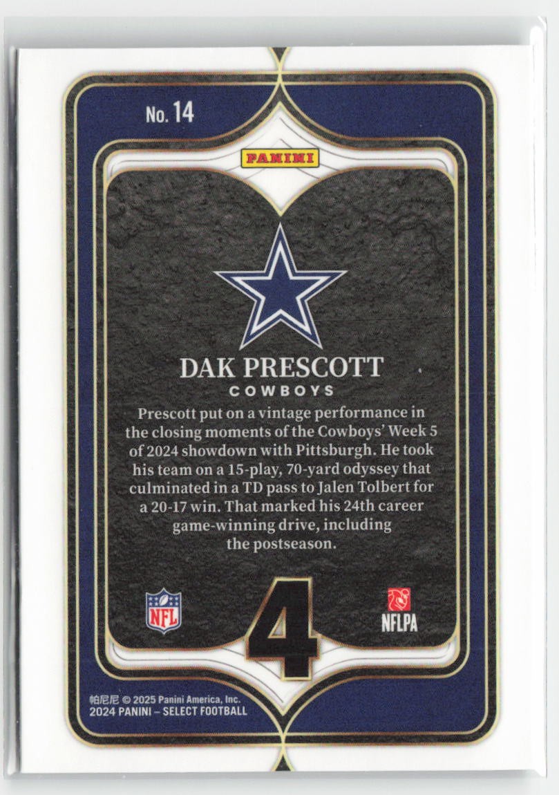 2024 Panini Select Dak Prescott #14 Select Numbers Dallas Cowboys Football