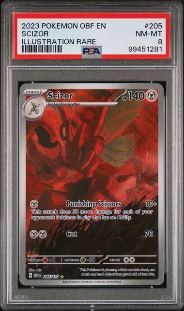 Scizor Illustration Rare 205/197 Obsidian Flames 2023 Pokémon Card PSA 8