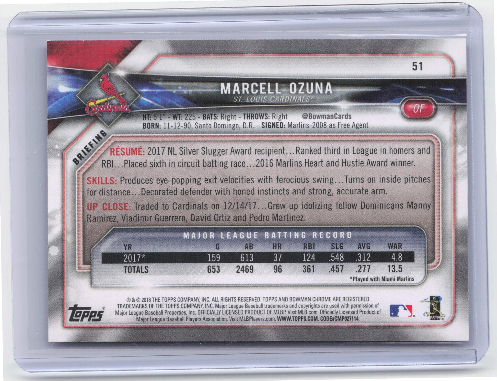2018 Bowman Marcell Ozuna #51 Purple #/250 Baseball
