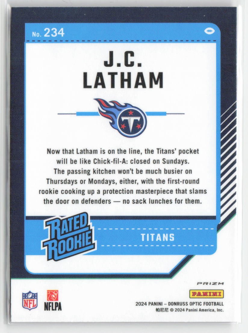 2024 Donruss Optic J.C. Latham #234 Green #/5 Tennessee Titans Football