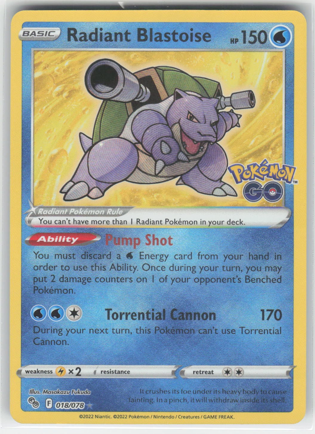 Radiant Blastoise - PGO Pokemon GO #018/078 Radiant Rare Holo NM