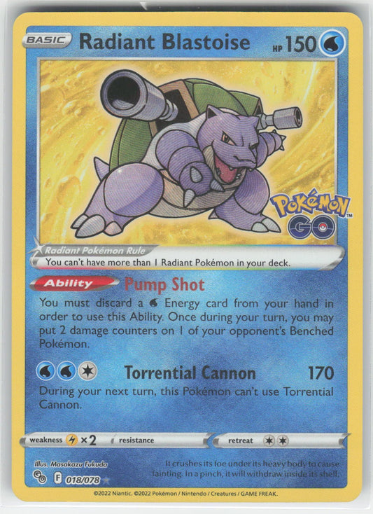 Radiant Blastoise - PGO Pokemon GO #018/078 Radiant Rare Holo NM