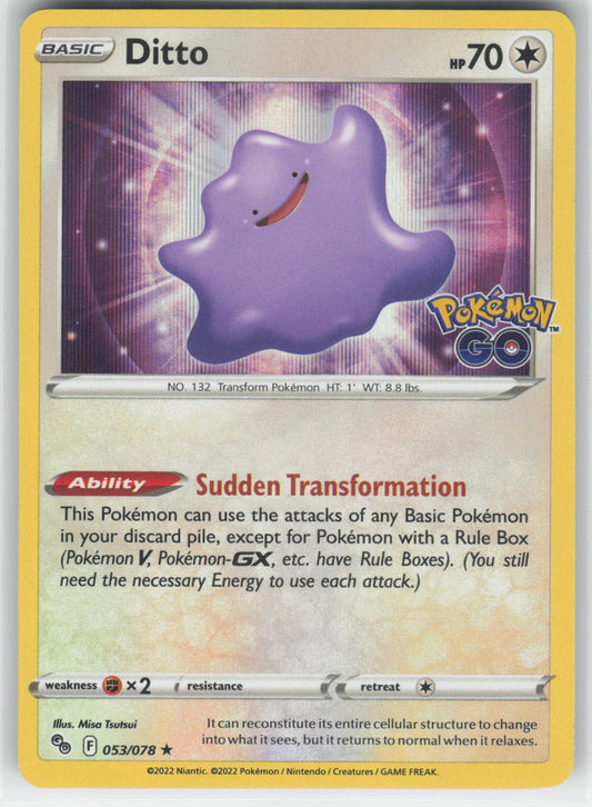 Ditto - PGO Pokemon GO #053/078 Holo Rare Holo NM