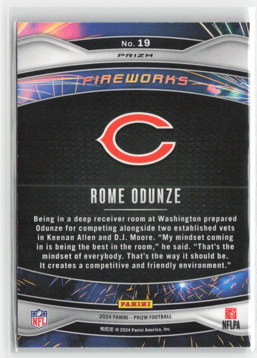 2024 Panini Prizm Rome Odunze #19 Fireworks Green Prizm Chicago Bears Football