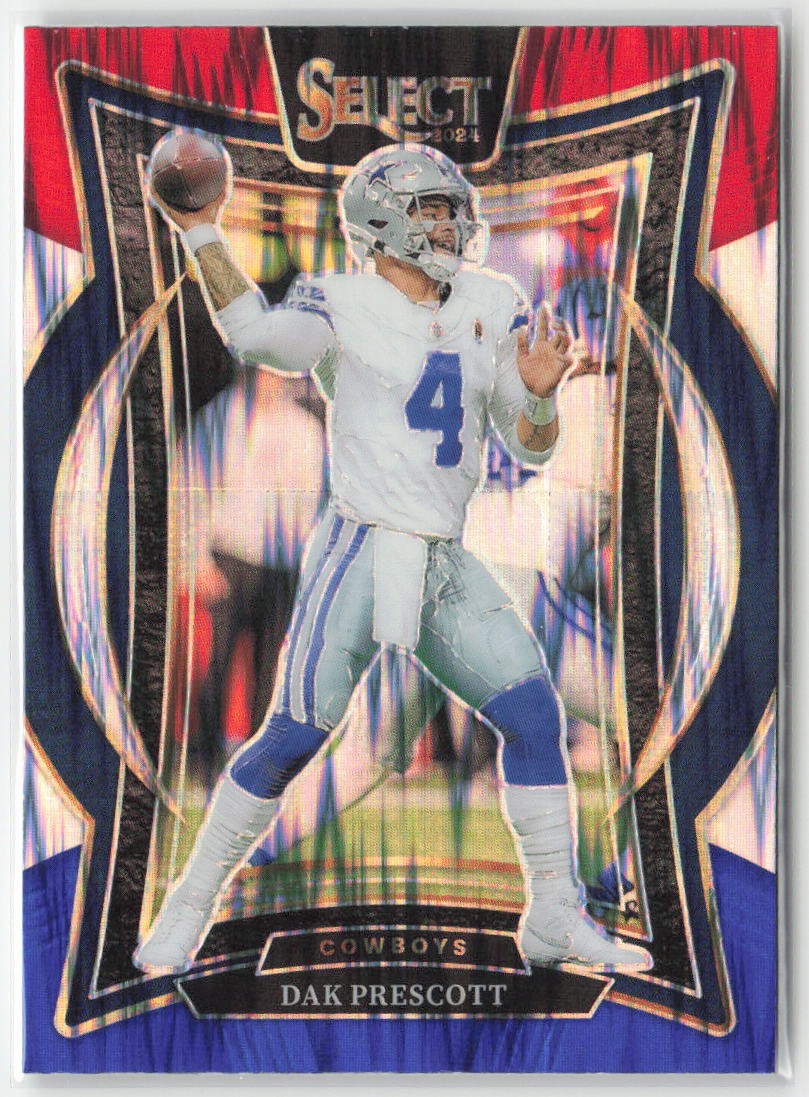 2024 Panini Select Dak Prescott #38 Red & Blue Prizm Shock Dallas Cowboys