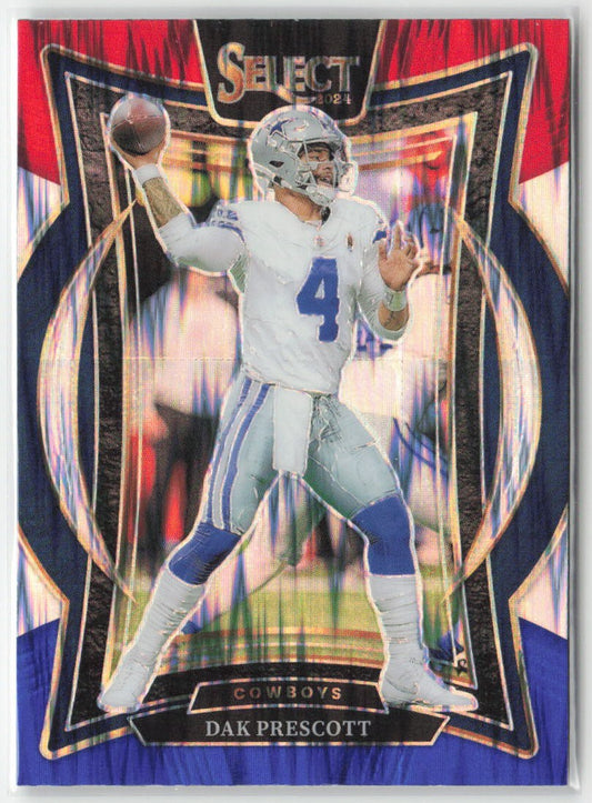 2024 Panini Select Dak Prescott #38 Red & Blue Prizm Shock Dallas Cowboys