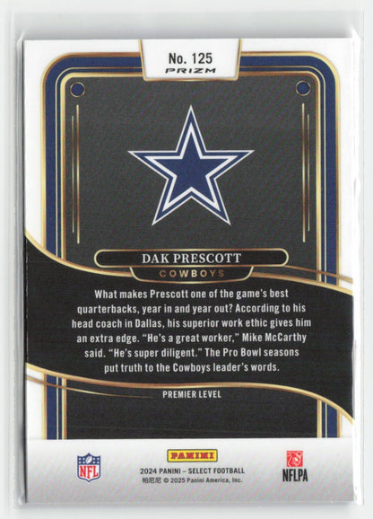 2024 Panini Select Dak Prescott #125 Black & Red Prizm Shock Dallas Cowboys