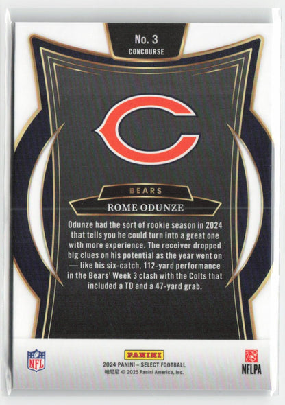 2024 Panini Select Rome Odunze #3 Rookie Chicago Bears Football