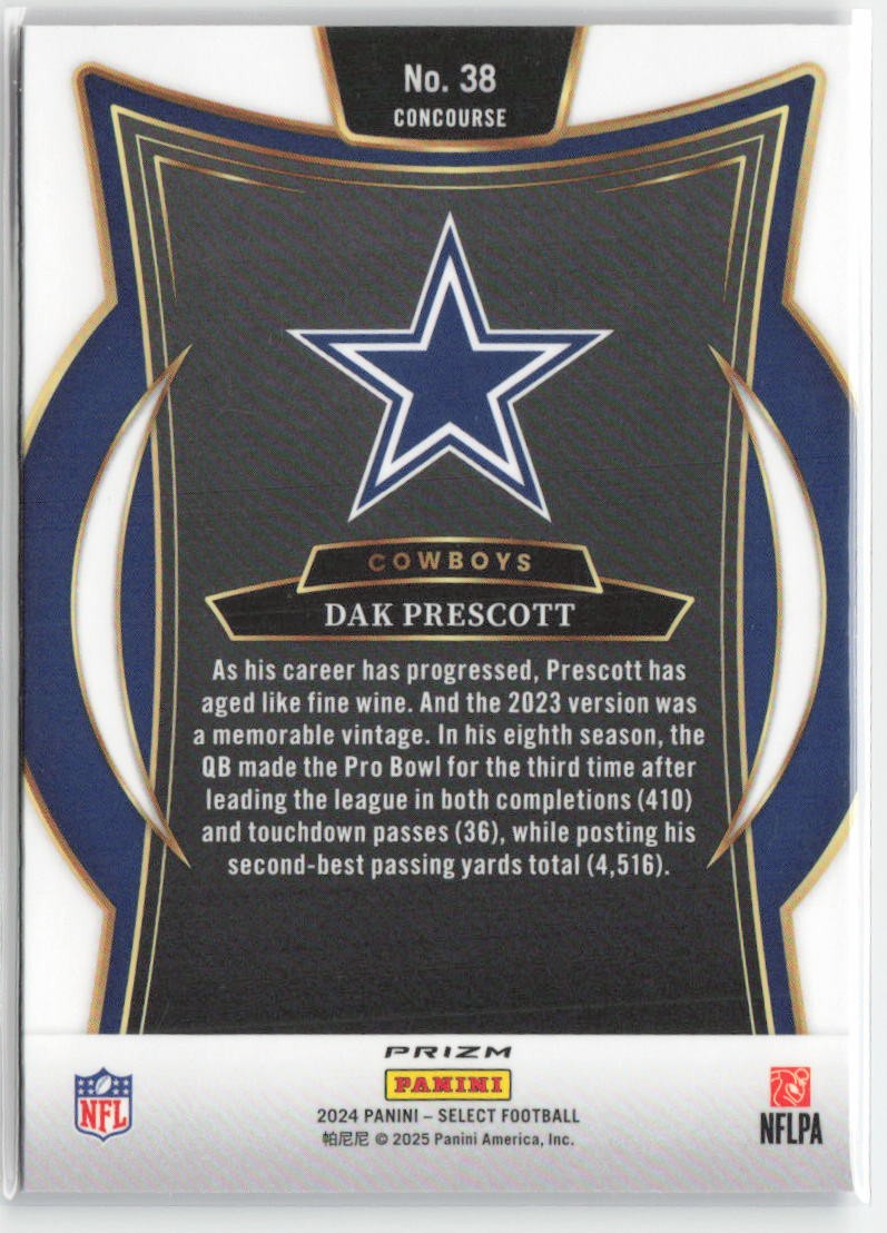 2024 Panini Select Dak Prescott #38 Red & Blue Prizm Shock Dallas Cowboys