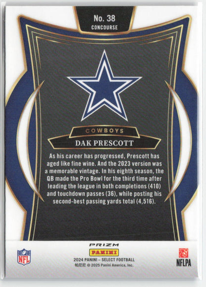 2024 Panini Select Dak Prescott #38 Red & Blue Prizm Shock Dallas Cowboys