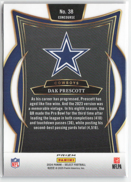 2024 Panini Select Dak Prescott #38 Red & Blue Prizm Shock Dallas Cowboys