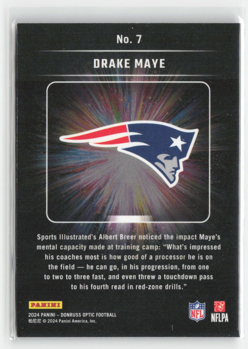 2024 Donruss Optic Drake Maye #7 Light It Up New England Patriots Football
